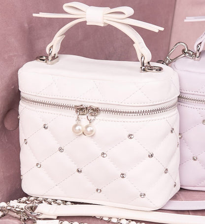 Crossbody/Handbag Quilted Decor with Jirai Pink/White/Black Kei Rhinestone