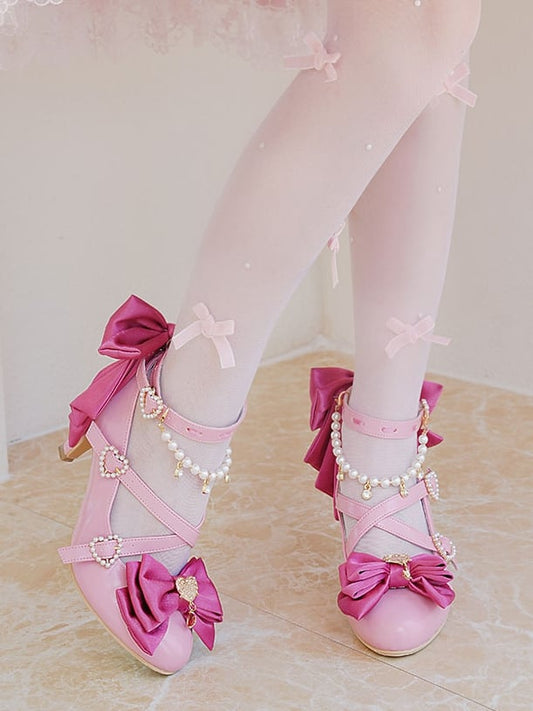 bei Crisscross Top Verziertes Herz Rose Perlen Schleife Rosa Charm