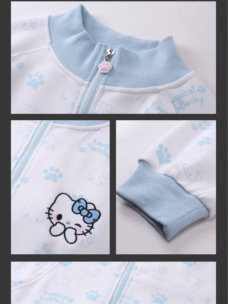 Black/Pink/Light Blue Kitties Allover Zip Closure Sweatshirt