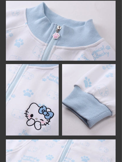 Black/Pink/Light Blue Kitties Allover Zip Closure Sweatshirt