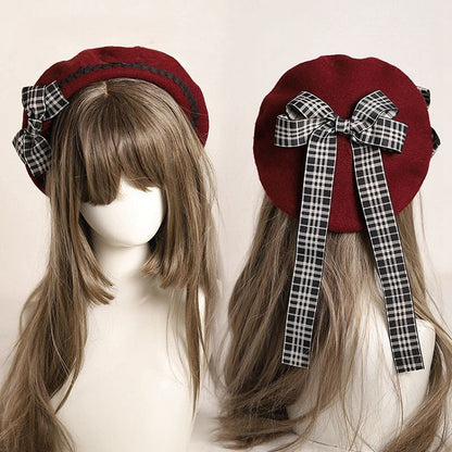 – Bow with Plaid Beret 10 Accents Embellished Options Color