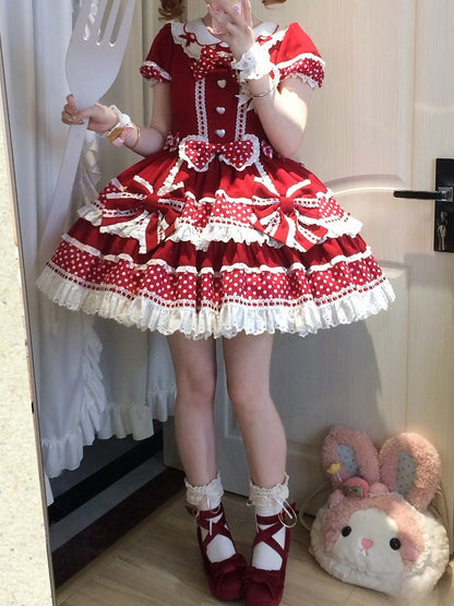 Collar Red Ears Sweet Lolita Dress Dots Bunny Polka Accents Bow Back