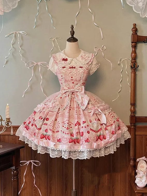 Peter Sleeves Decorated Collar Pan Puff Blouse Bows White Pink