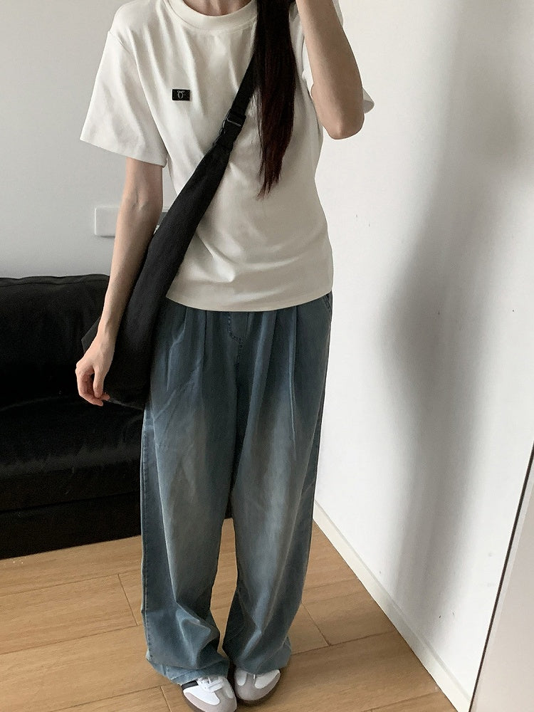 Pants Light Blue/Beige Summer Wide-Leg Casual