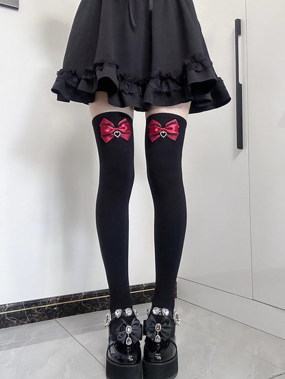 Jirai Kei Bowknot Details Overknee Stockings