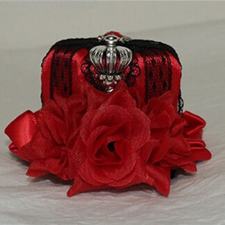 Blue/Red Hat Decorated And Rhinestone Crown Lace Mini Design Floral