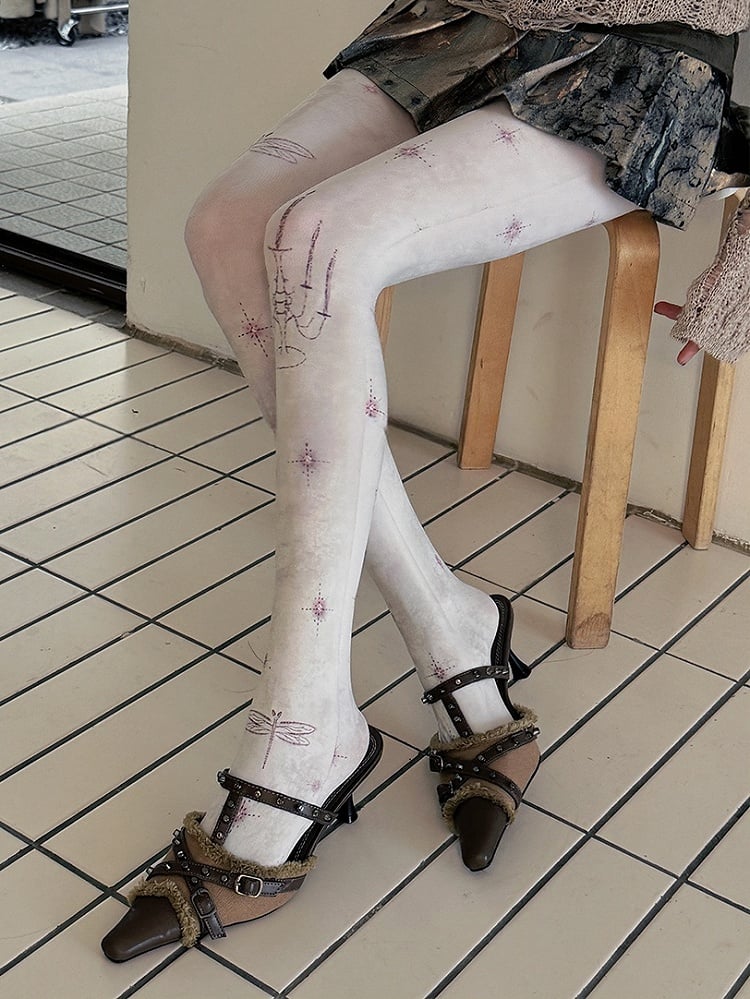 White Lolita Dragonfly Tights