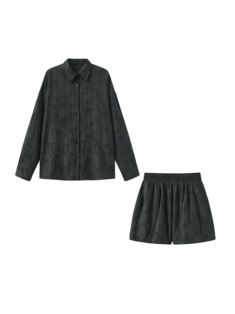 Elastic Set: Tencel Shorts Collar Polo Gray Waist Shirt with Top