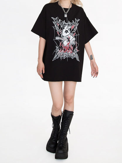 Pop Punk Black Bunny Oversized T-Shirt