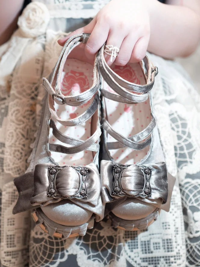 Platforms Lolita PU - Crisscross Silver Sweet Design