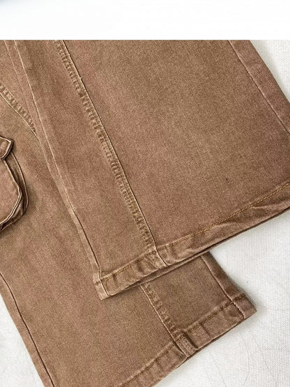 Wasteland Silhouette Flare Lace-up Jeans Punk Detail Brown Coffee