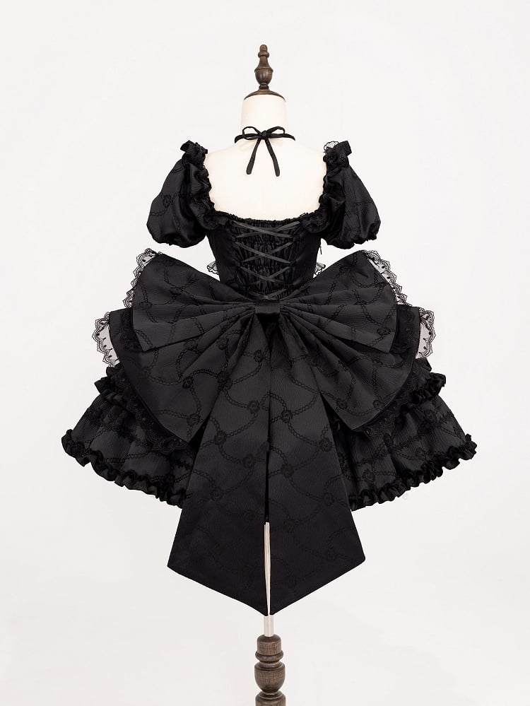 Black Princess Corset Waist Dress Ruffle Skirt