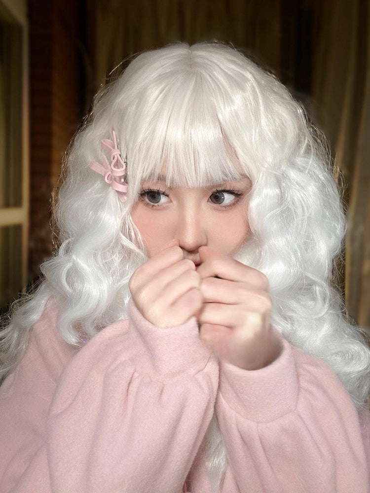 Wavy Length White Full Wig With 70CM Bangs