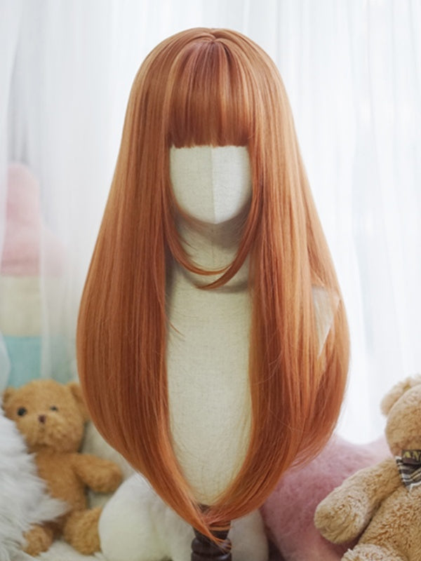 Red/Pink/Green/Purple/Dusty Blue/Orange Long Straight Wig With Full Bangs