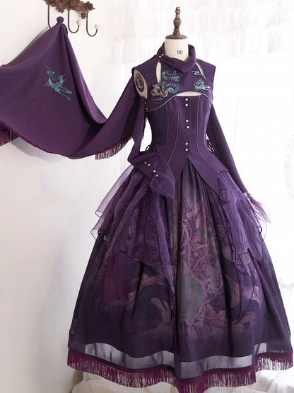Purple Snake Print Lolita Skirt with Irregular Embroidered Overlay