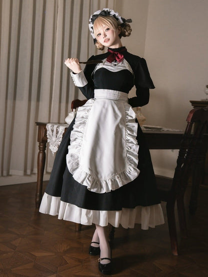 Black and White Juliette Sleeves Maid Apron Waist Lolita