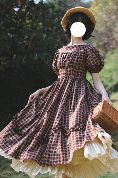 Check Retro Word Lolita Petticoat Dress Forest +