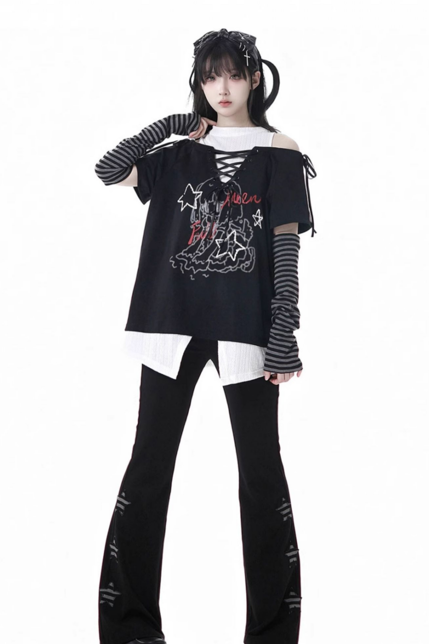Lace-Up Flared Pants Illustrated Top Subculture + Girl