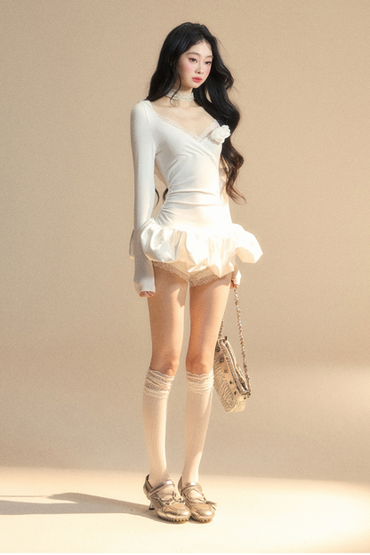 Balloon Short Lace Dress Hooded Ballet Core