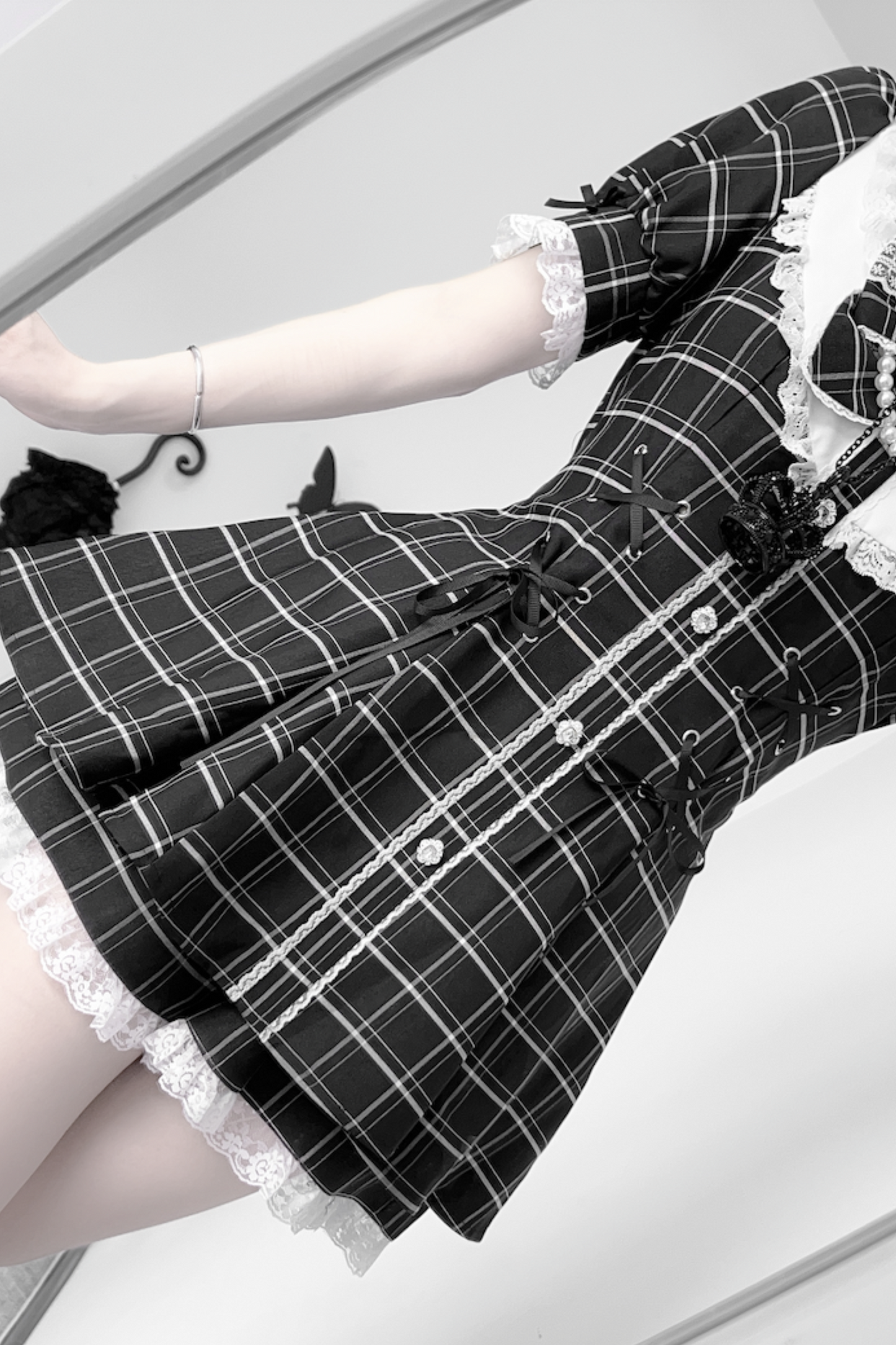puff sleeve pants Ribbon top inner +