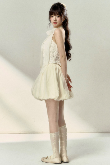 Long + Sweet Sleeveless Short Flower French Skirt Balloon Top