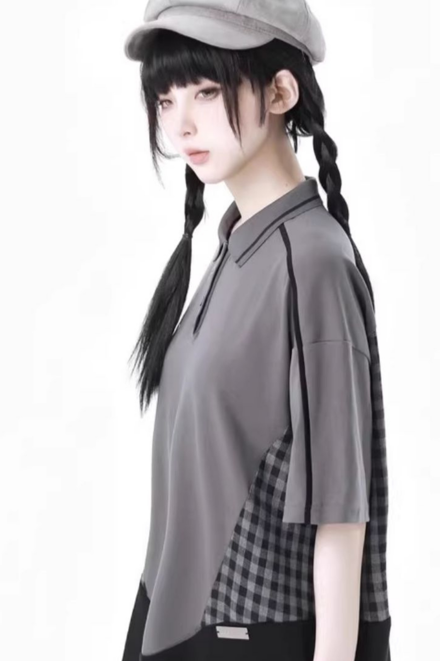 Mode Top Check Pants Skirt Casual Wide +