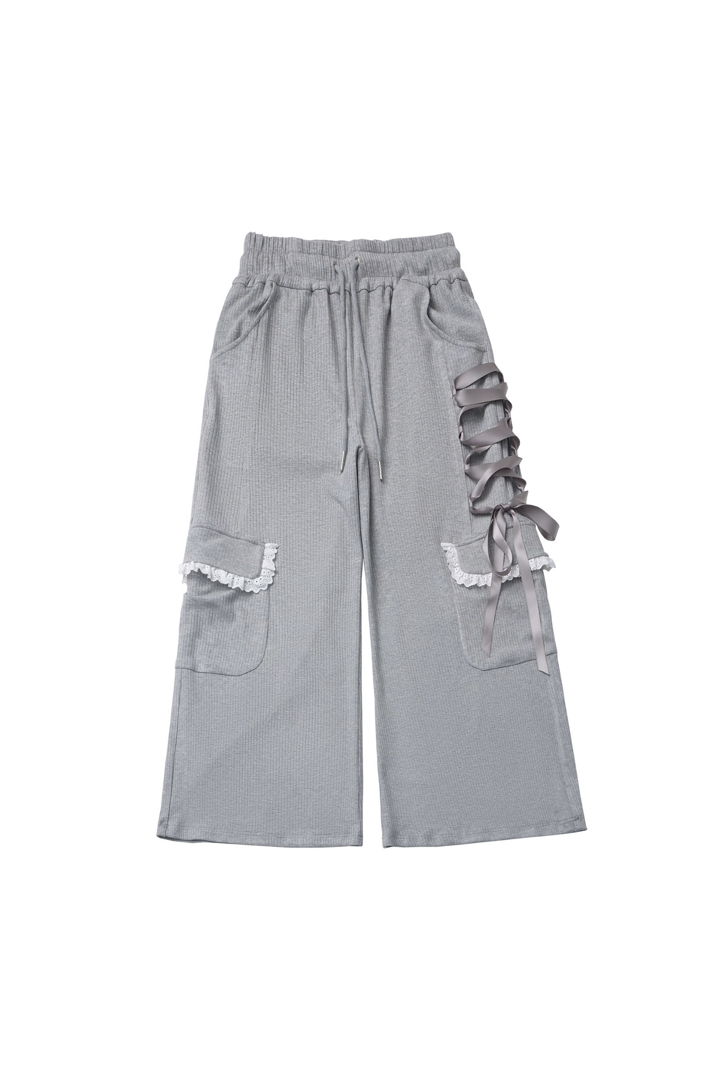 One-shoulder top + pants lace-up camisole
