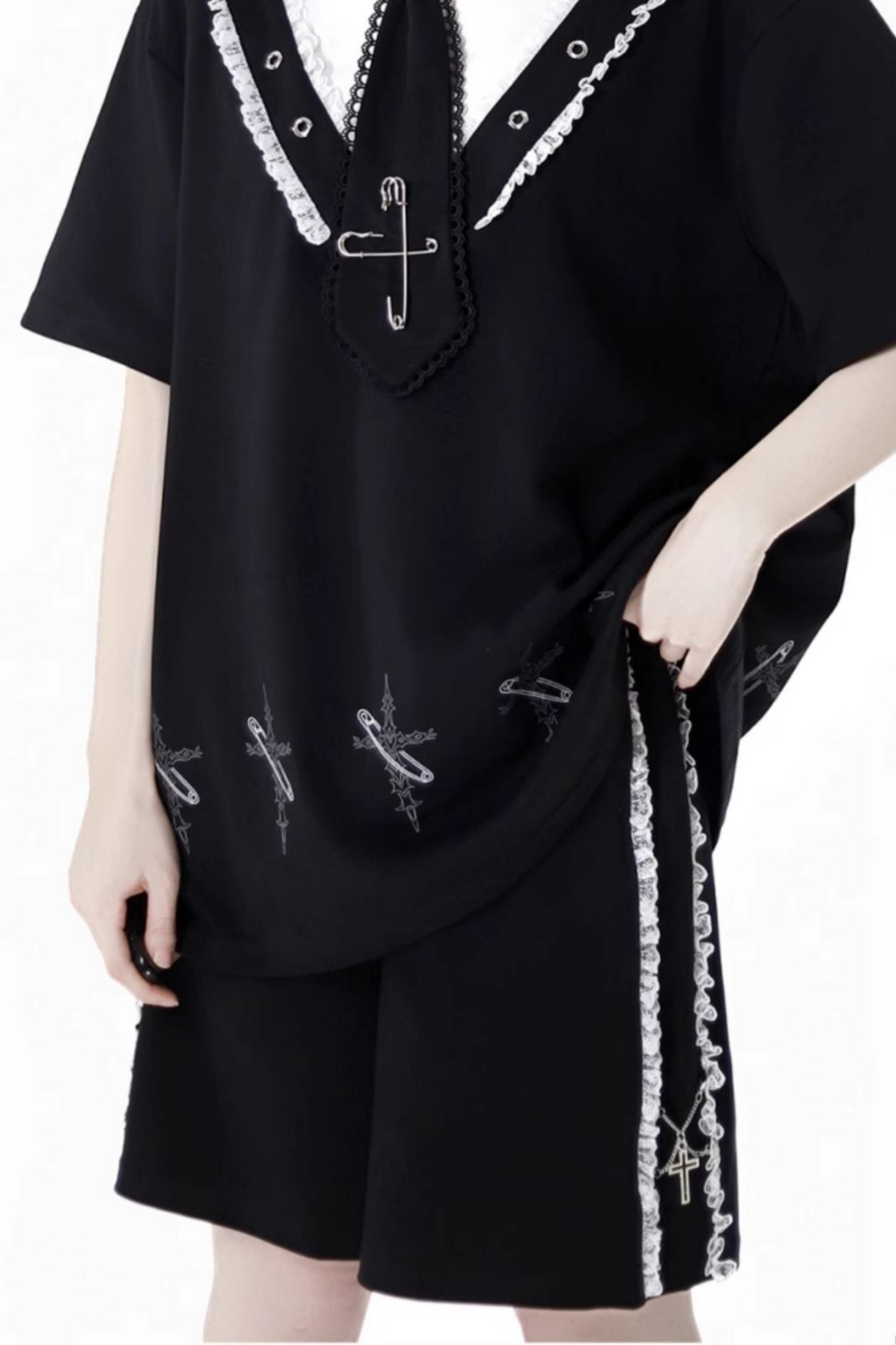 Loose Pants Top Frilled Hooded + Warmers Leg Half Dress Nektor