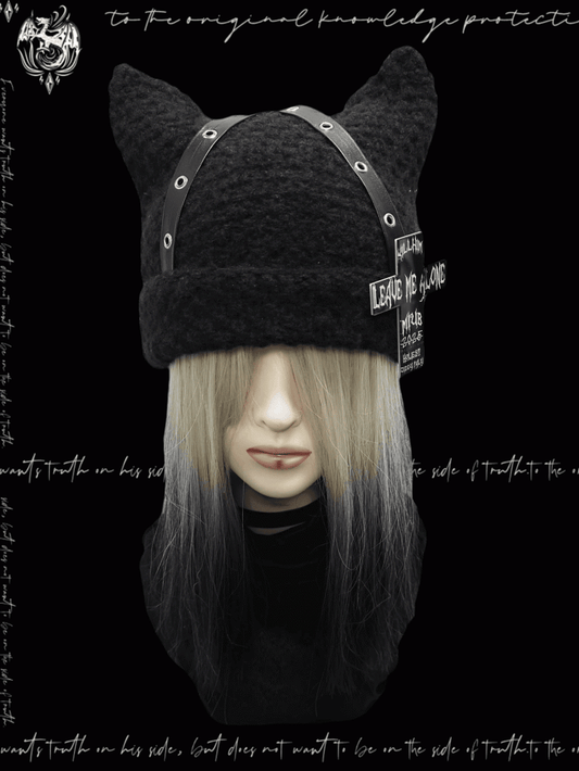 Straps Accent Beanie Design Criss-cross Glamorous Cross Punk Black Cat Ears