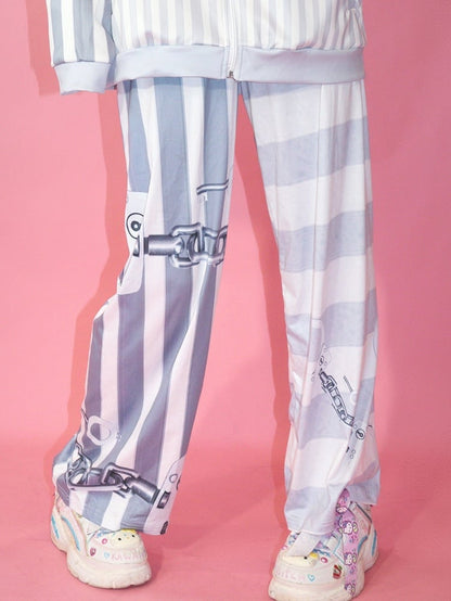 Pants Fashion Pattern Gyaru Gray Straight-leg Striped Cut