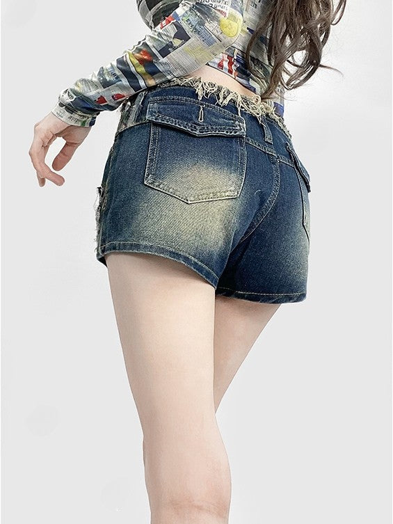 and Shorts Raw Cuffs Distressed Details Glamorous Y2K Frayed Blue