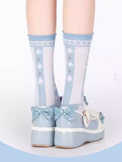 Alice in Wonderland Vibes Blue Ruffled Cuff Calf Socks