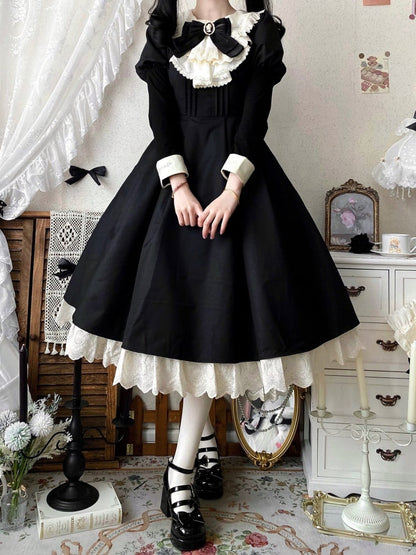 Black and Beige Juliette Sleeves Maid Lolita + Apron Set