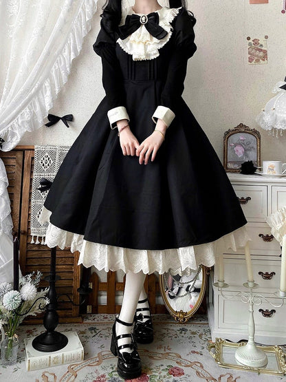 Apron Beige Black Sleeves Dress and Set Maid Juliette + Lolita