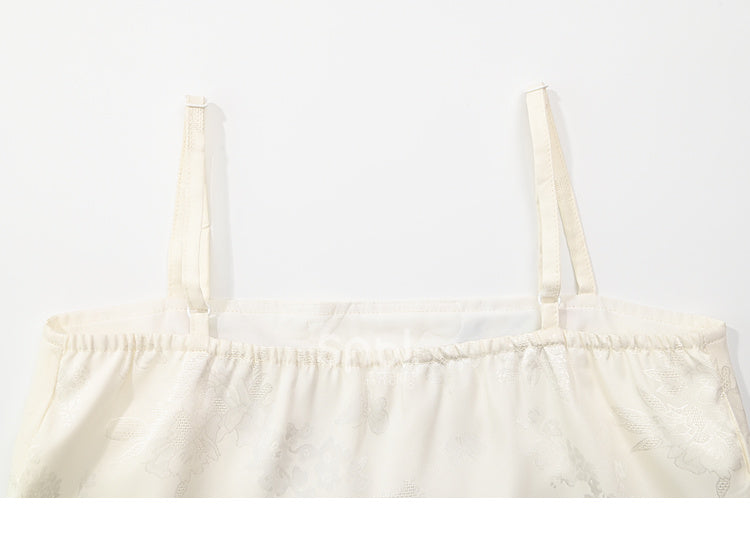 Cami and Embroidery Top Apricot Bird Floral