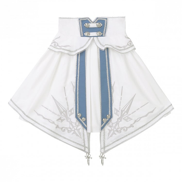 White and Blue Military Lolita Outfit Long Sleeves Top High Waist Skirt