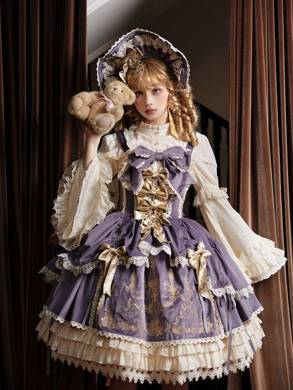 Velvet Decoration JSK Candle Lolita Dress Purple Bows Embroidery