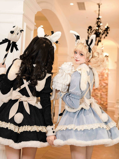 Alice Blue Long Sleeves Plush Collar and Cuffs Sweet Lolita OP Full Set