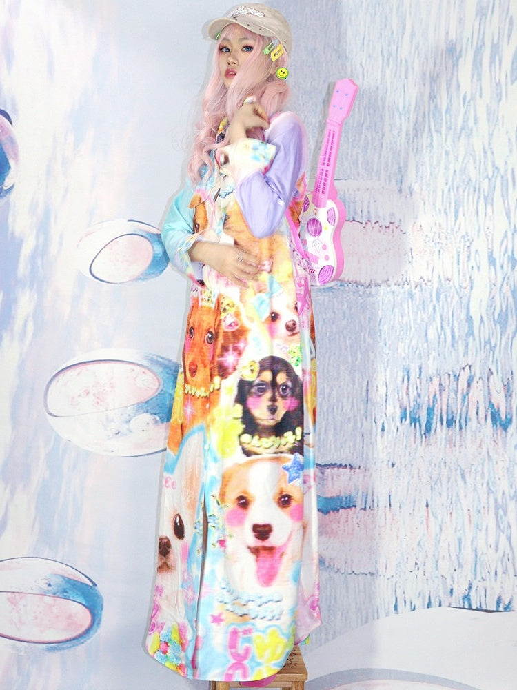 Shirt Y2K Print Puppy Coloeful Dress