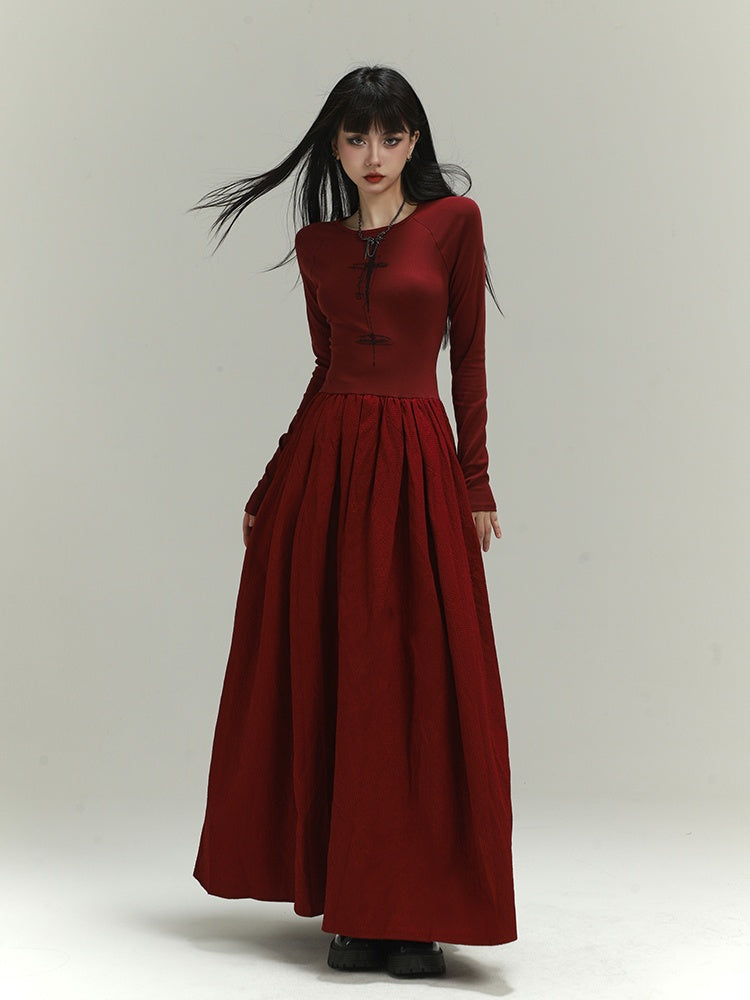 Robe moulante dos nu/dos couvert style gothique rouge vin