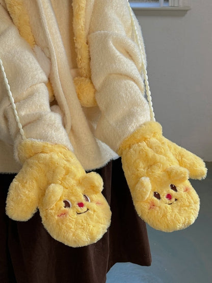 Yellow Cute Bear Plush Gloves