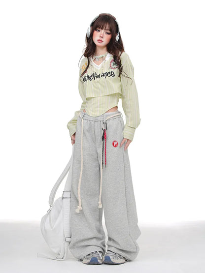 Cut Blue/Gray/Red Wide-leg Pants Dark