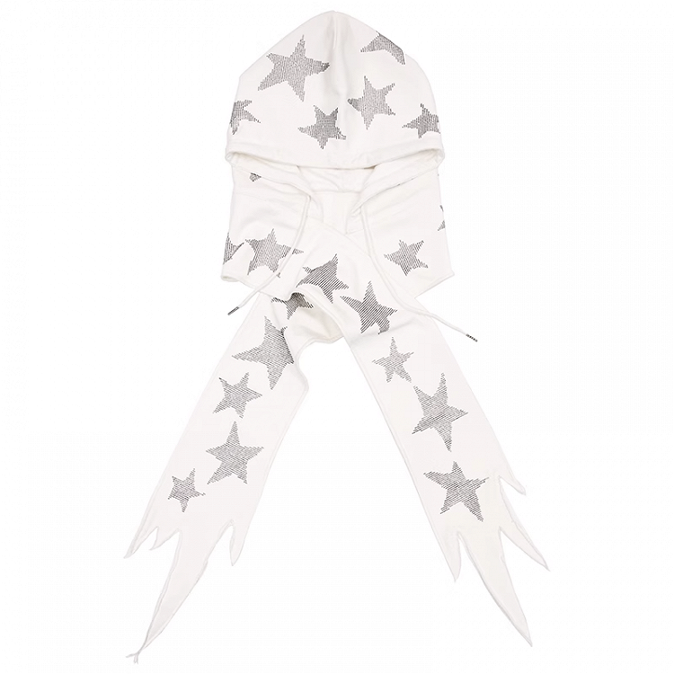 Black/White Star Rhinestones Hat and Scarf All-in-one