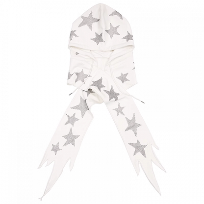 Black/White Star Rhinestones Hat and Scarf All-in-one
