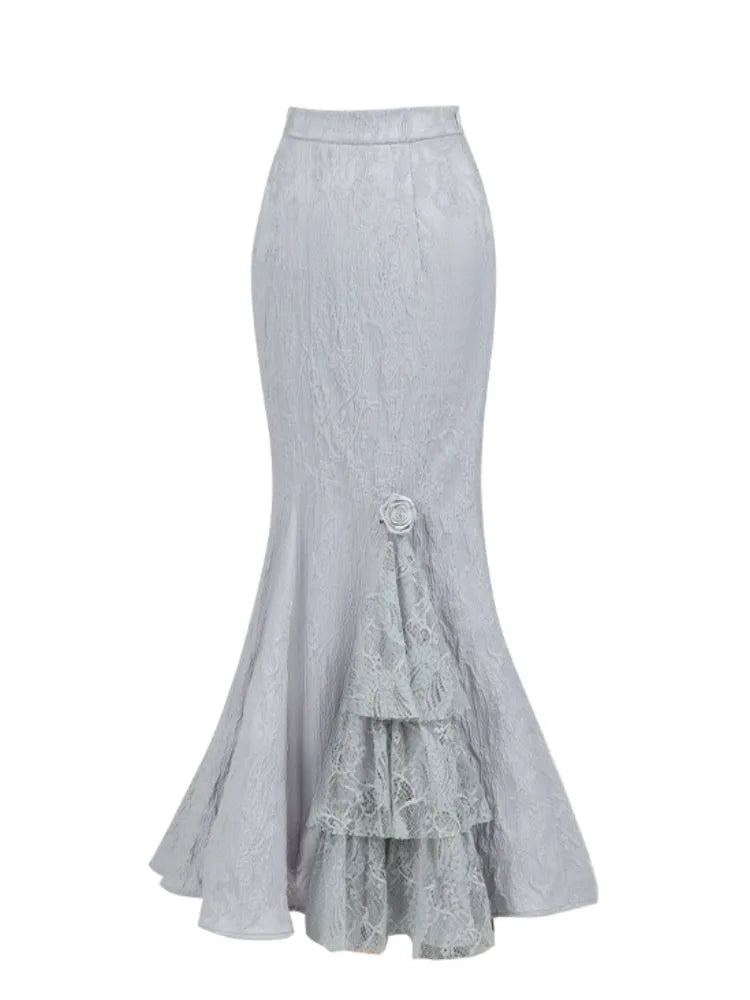 Elegant Gothic Lolita Gray Skirt Witch Silver Mermaid
