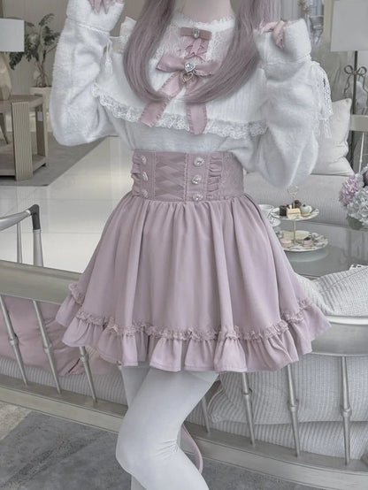 Jirai Kei Pink and White Illusion Neckline Cutout Shoulder Landmine Style Sweater