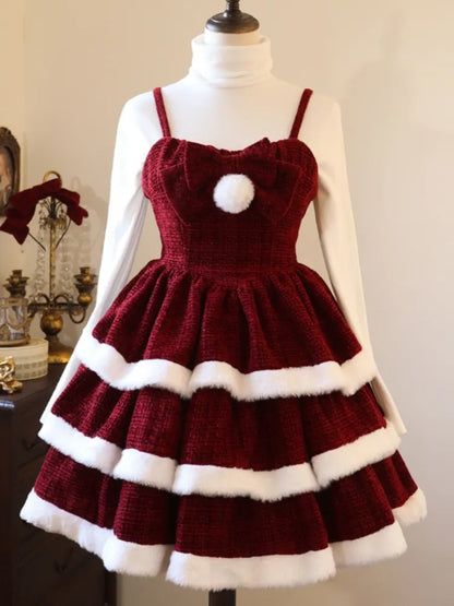 Tweed + Bust XL Waist Lolita Cape Skirt for Jumper 98CM Clearance-Size Christmas Red High