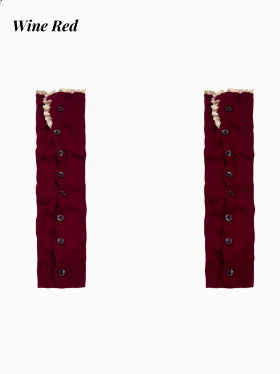 Lace Trim Buttons Knitted Leg Warmers