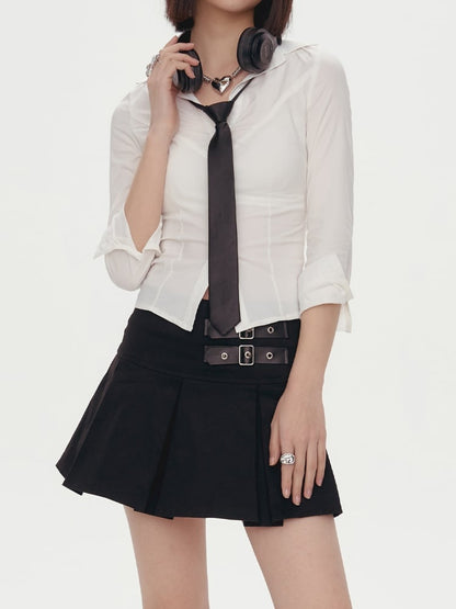 White Slim Fit Long Sleeves Shirt with Free Tie