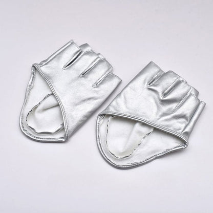 Cyberpunk Silver Futuristic Half Finger Gloves